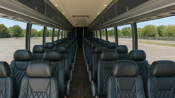 Interior of Charter Bus Company Bellflower's 55 Passenger Charter Bus in Bellflower