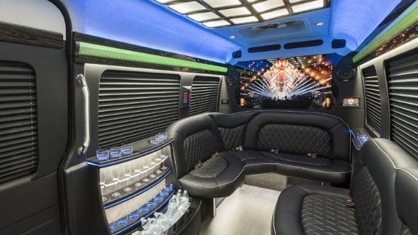 Interior of Charter Bus Company Bell Gardens's Sprinter Limo in Bell Gardens